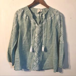 NWT Joie Embroidered Linen Peasant Blouse Size S